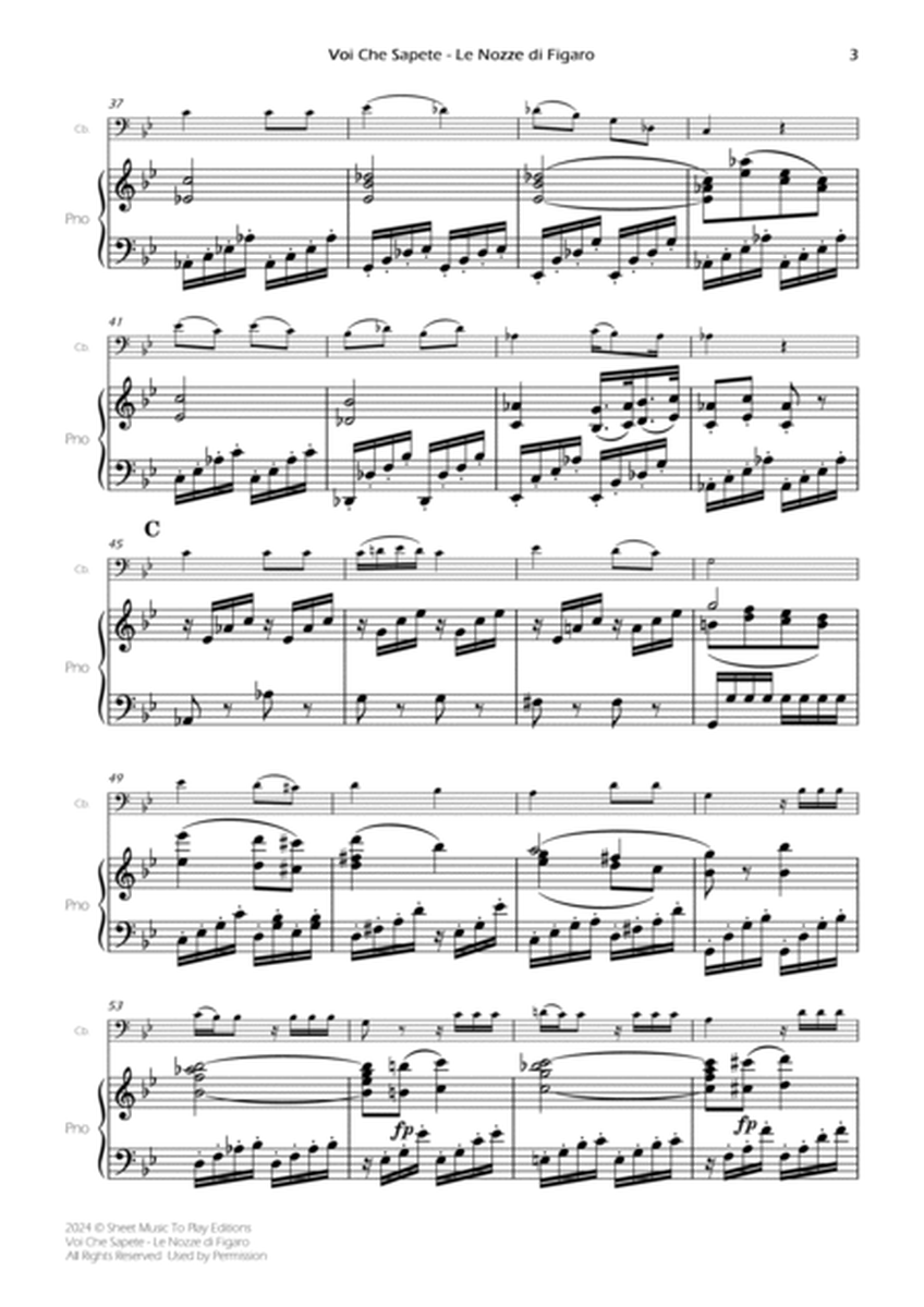 Voi Che Sapete from Le Nozze di Figaro - Contrabass and Piano (Full Score and Parts) image number null