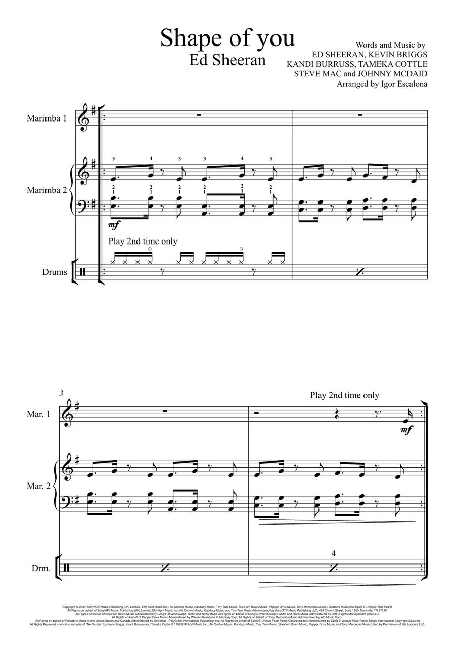 Shape Of You Percussion Ensemble scores gallery preview page 3