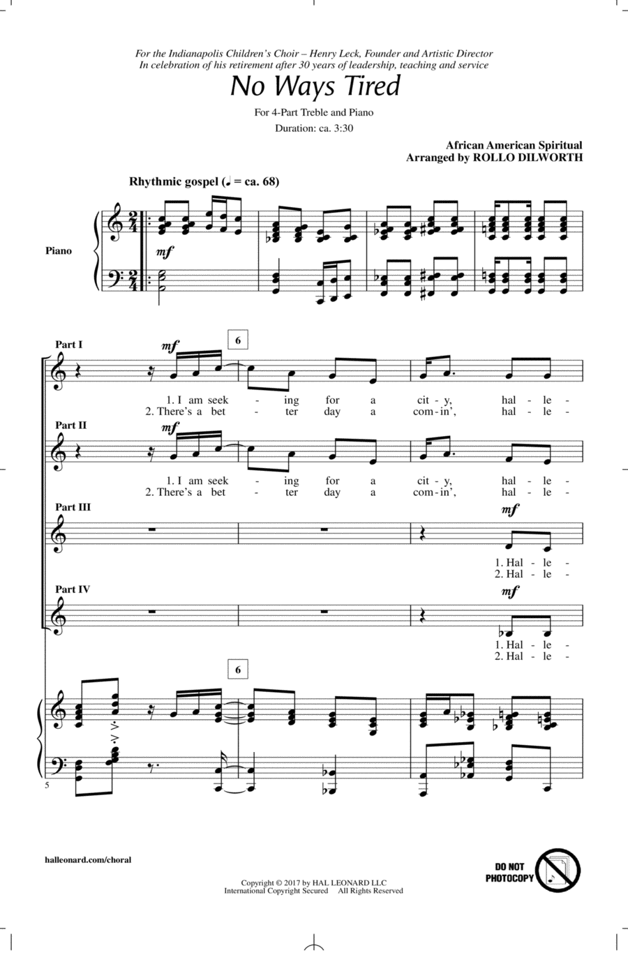 No Ways Tired (arr. Rollo Dilworth) 4-Part scores gallery preview page 1