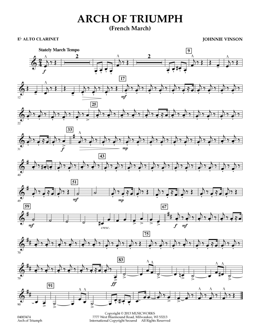 Arch of Triumph (French March) - Eb Alto Clarinet Concert Band scores gallery preview page 1