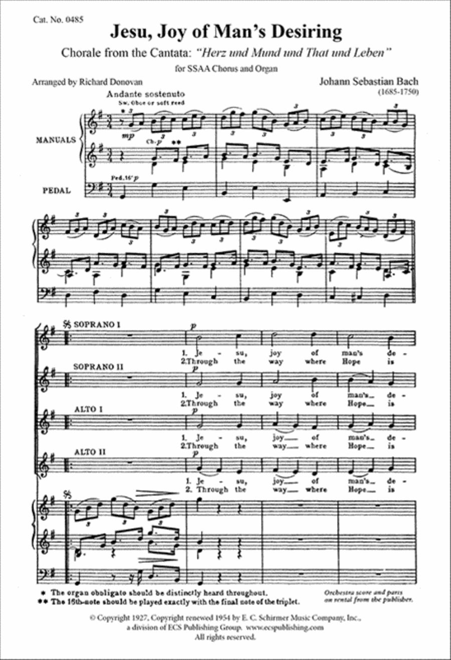 Jesu, joy of man's desiring (BWV 147) SSAA scores gallery preview page 1