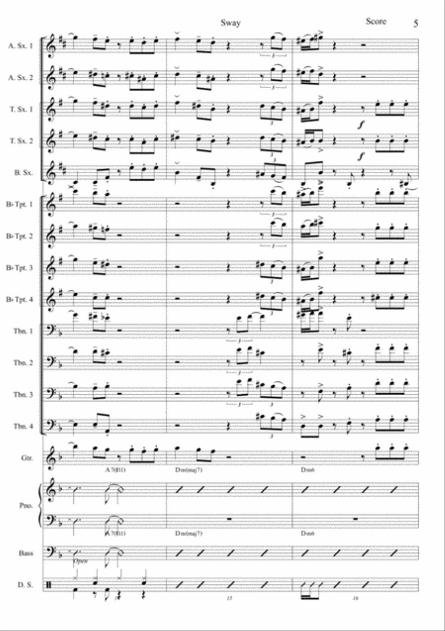 Sway for Singer and Big Band Jazz Ensemble scores gallery preview page 5