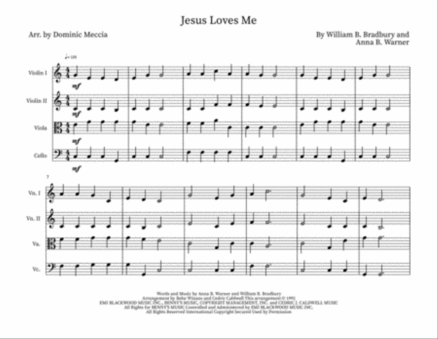 Jesus Loves Me String Quartet scores gallery preview page 1
