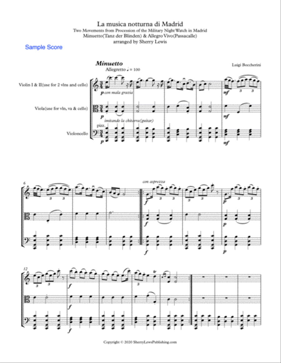 La musica notturna di Madrid - Minuetto (Tanz der Blinden) & Allegro Vivo (Passacalle) for String Q String Quartet scores gallery preview page 3