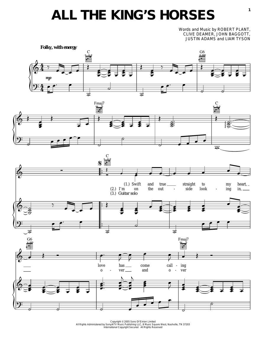 All The King's Horses All The King's Horses Piano, Vocal, Guitar scores gallery preview page 1