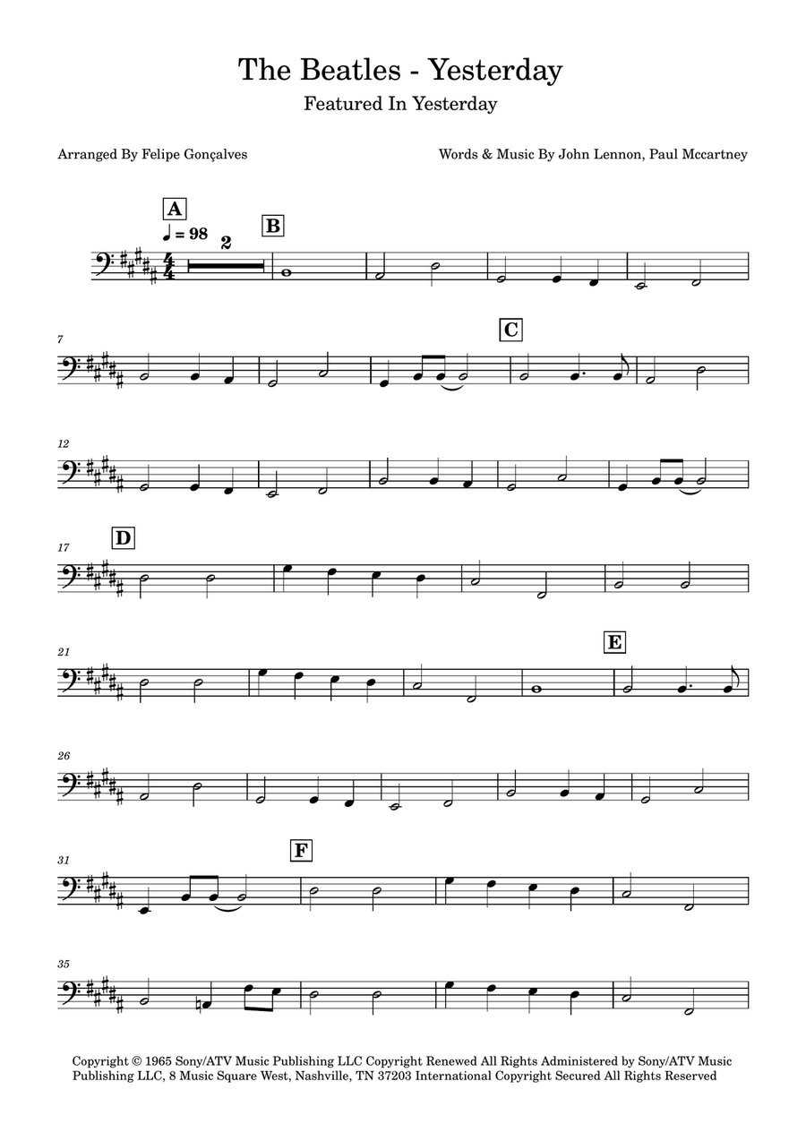 Yesterday Yesterday Bass Guitar scores gallery preview page 1