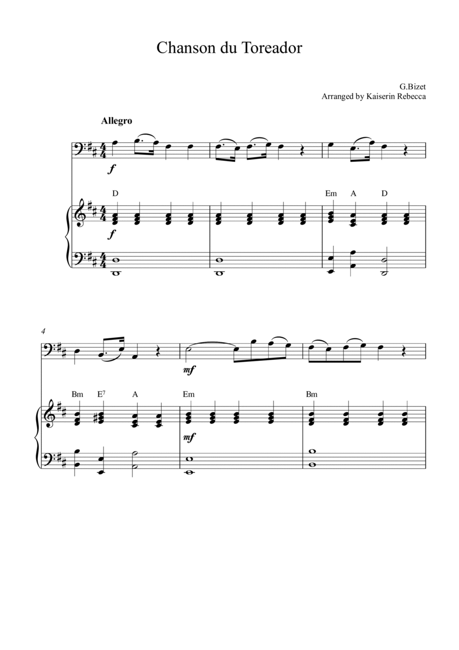 Chanson du Toreador (from Carmen) Piano scores gallery preview page 1