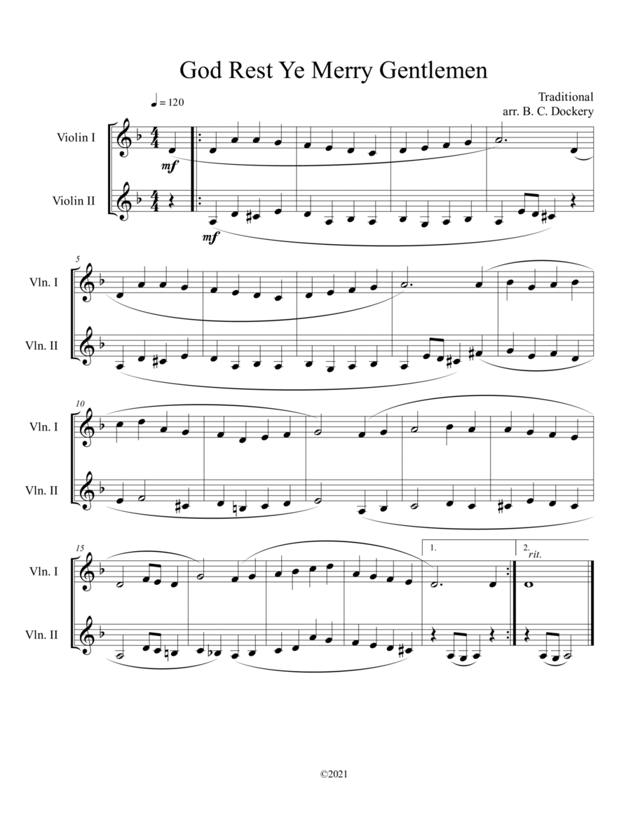 God Rest Ye Merry Gentlemen (Violin Duet) String Duet scores gallery preview page 1