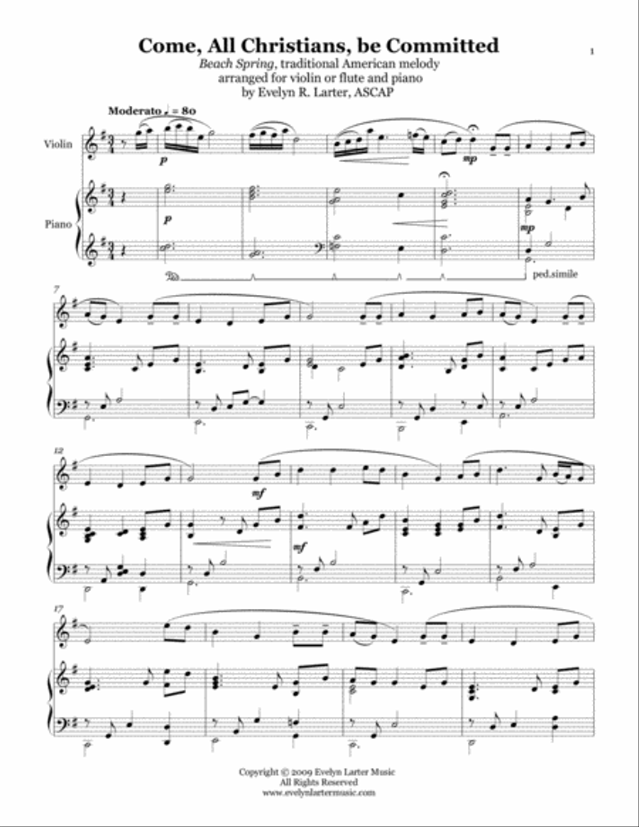 Come All Christians, Be Committed Flute scores gallery preview page 1