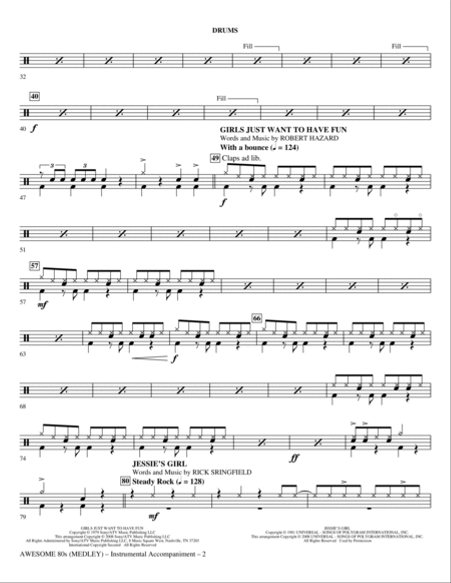 Awesome '80s (Medley) - Drums Choir scores gallery preview page 2