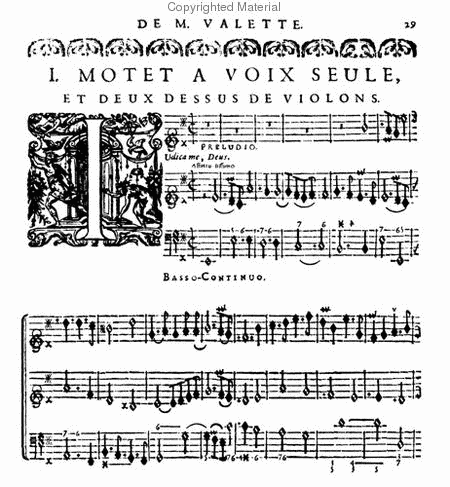 Motets for I, II, III voices with and without instruments and continuo bass. Book I