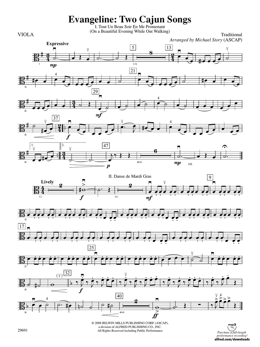 Evangeline: Two Cajun Songs: Viola