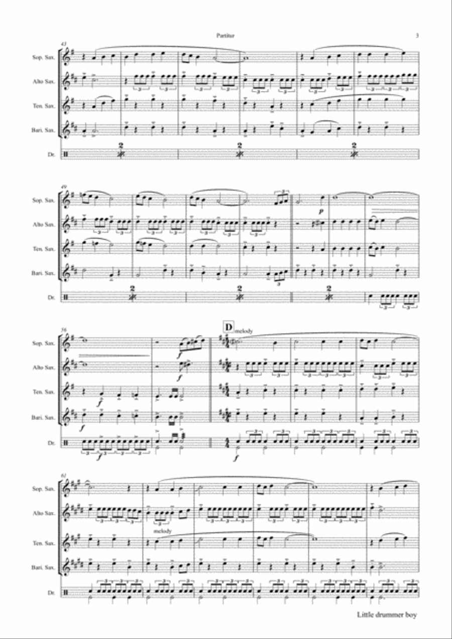 The Little Drummer Boy Saxophone Quartet scores gallery preview page 3