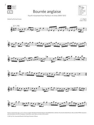 Book cover for Bourrée anglaise (from Partita in A minor)(Grade 6 List A1 from the ABRSM Flute syllabus from 2022)