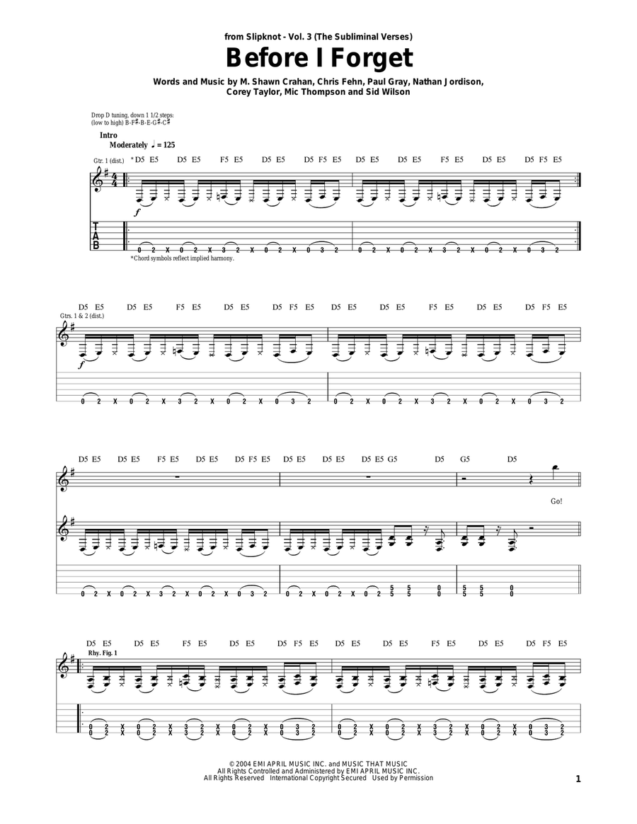 Before I Forget Before I Forget Electric Guitar scores gallery preview page 1