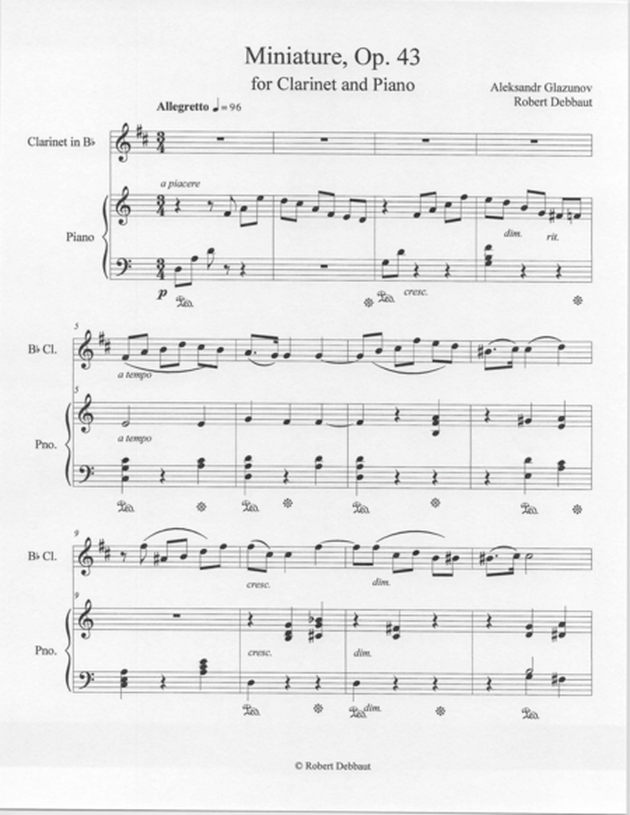 "Miniature" by Aleksandr Glazunov for Clarinet and Piano