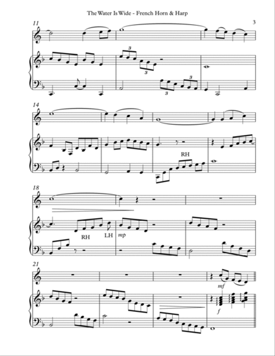 The Water Is Wide (O Waly, Waly), Duet for French Horn & Harp Horn scores gallery preview page 3
