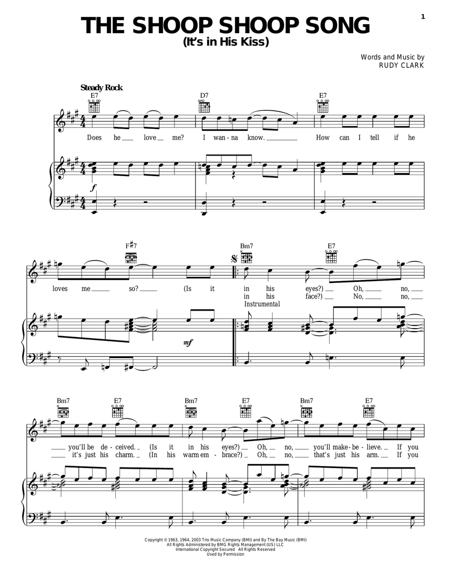 The Shoop Shoop Song (It's In His Kiss) Piano, Vocal, Guitar scores gallery preview page 1
