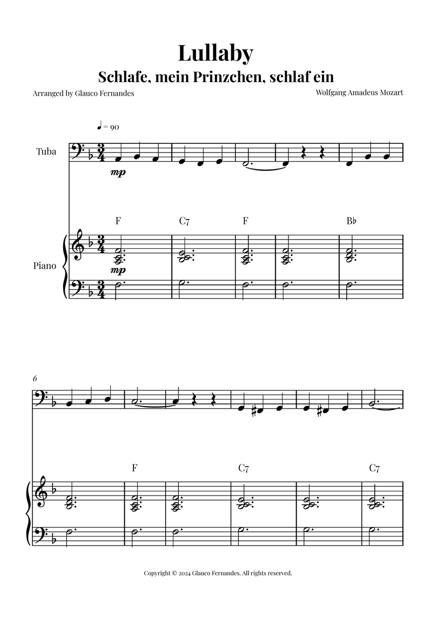 Mozart's Lullaby Chamber Music scores gallery preview page 1