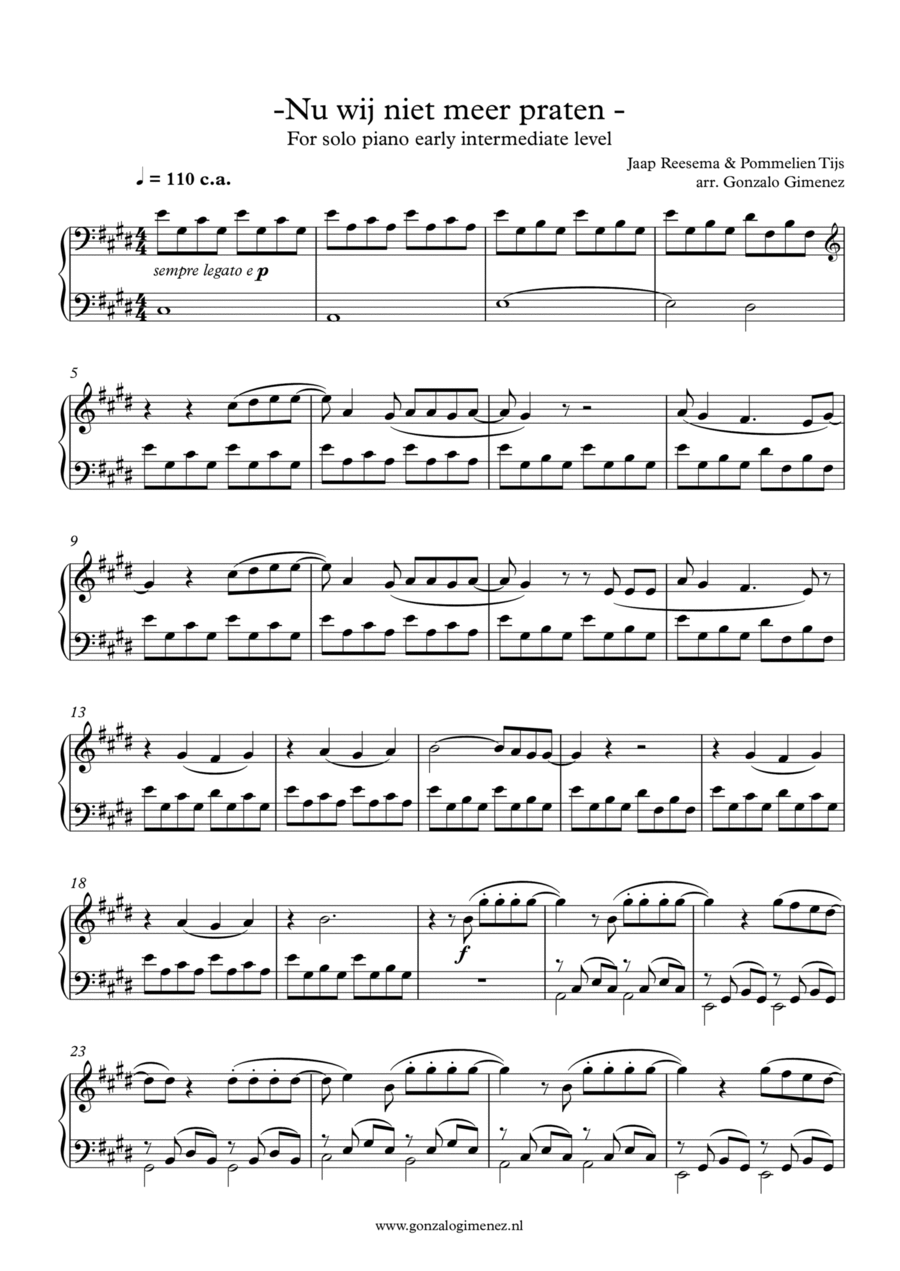 Nu Wij Niet Meer Praten Piano Solo scores gallery preview page 1