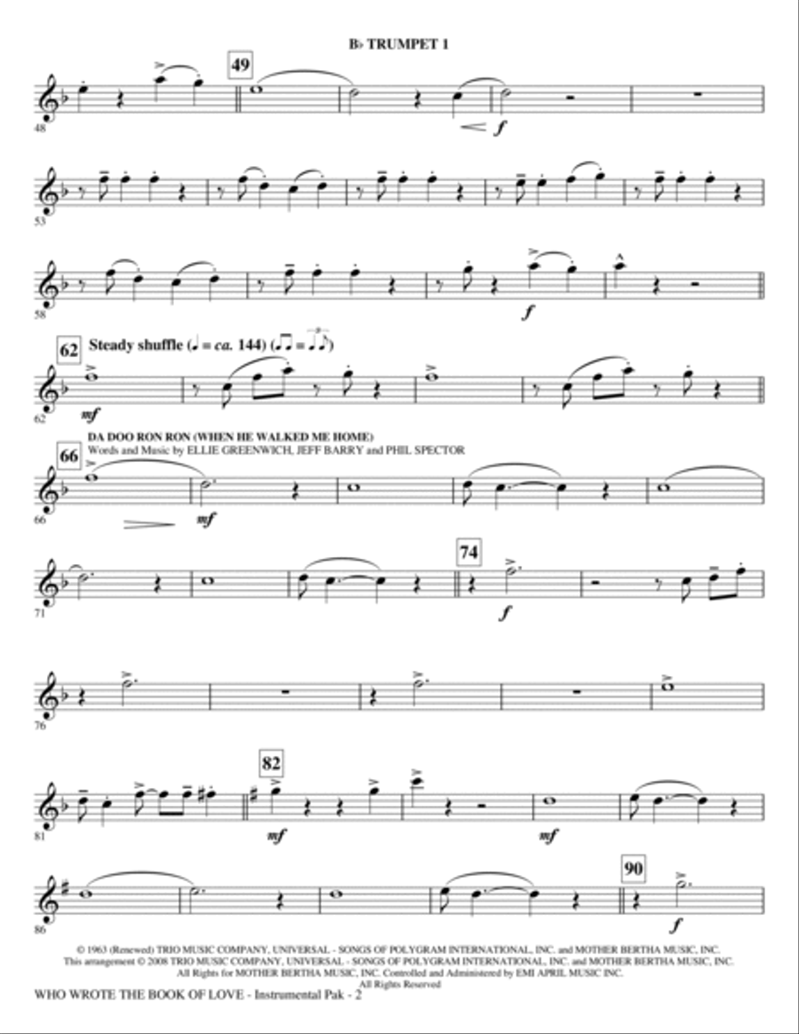 Who Wrote The Book Of Love? (Choral Medley) - Trumpet 1 Choir scores gallery preview page 2