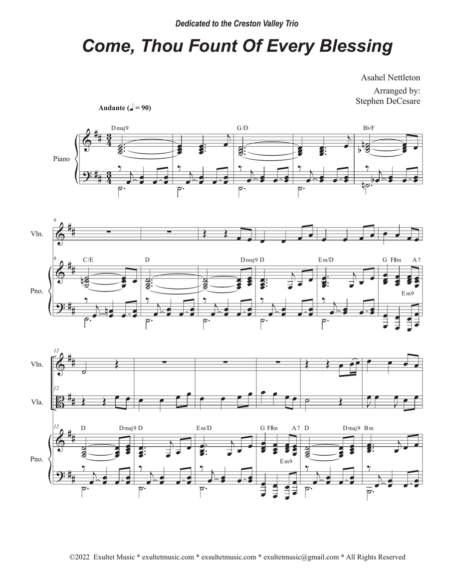 Come, Thou Fount Of Every Blessing (Duet for Violin and Viola) String Duet scores gallery preview page 1