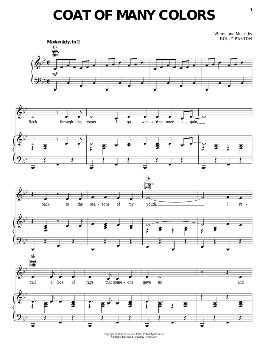 Coat Of Many Colors Piano, Vocal, Guitar scores gallery preview page 1