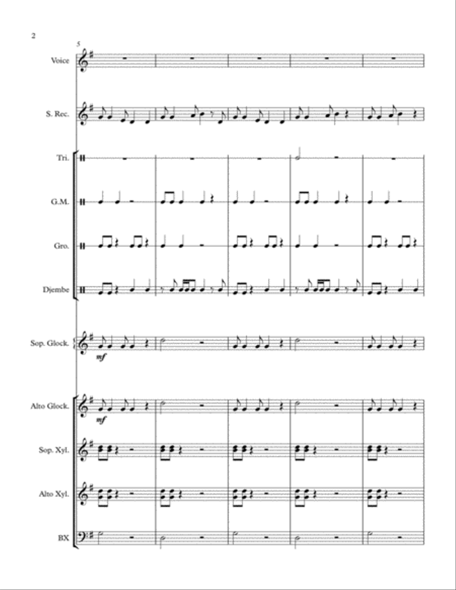 Eh Soom Boo Kawaya (African Folk Song) arranged for Orff Ensemble Orff Instrument scores gallery preview page 2