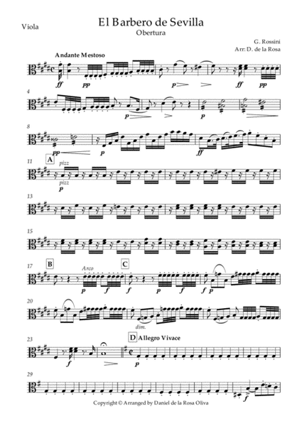 El Barbero de Sevilla - G. Rossini - For String Quartet (Viola)