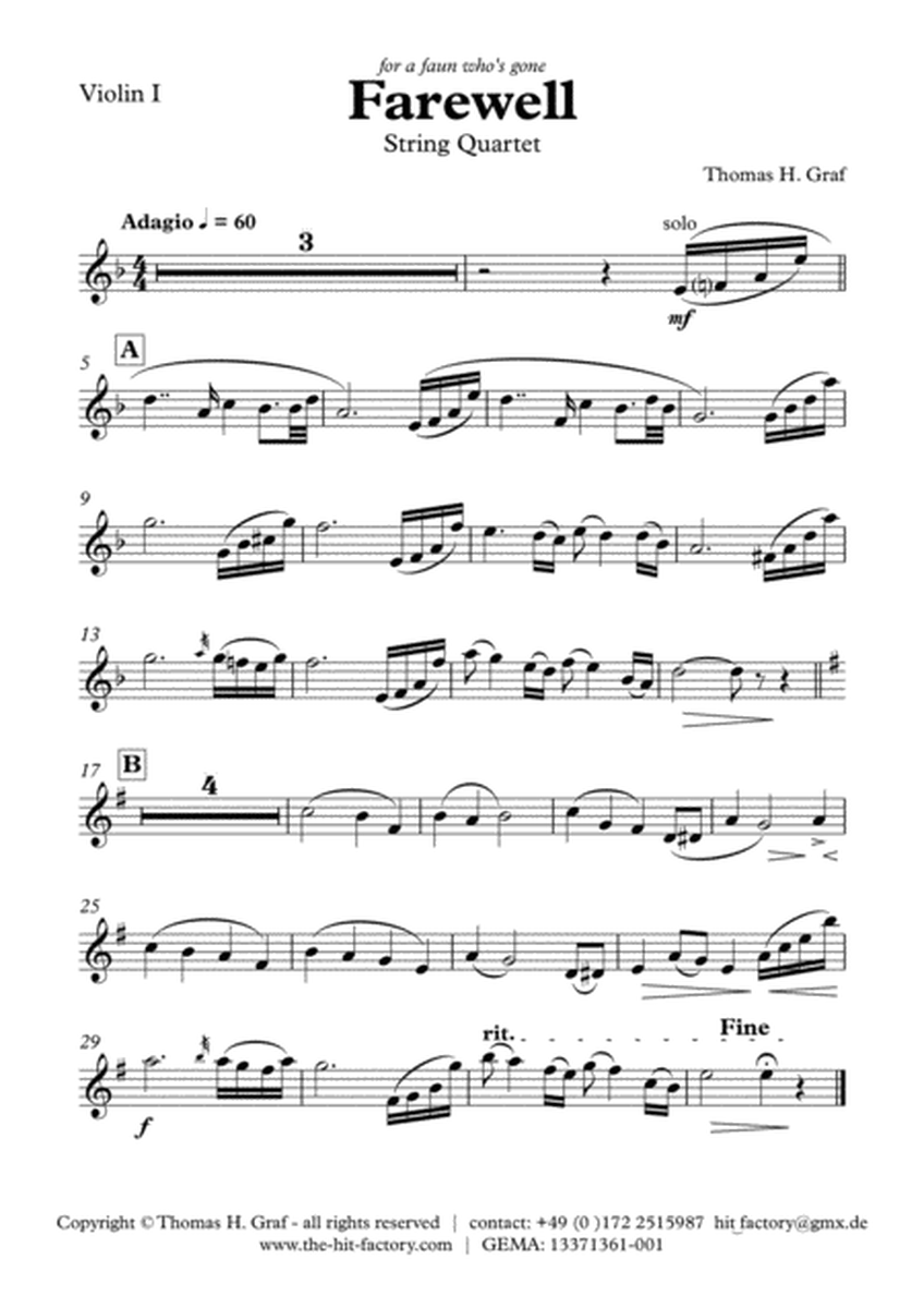 Farewell - Sad Ballad - String Quartet image number null