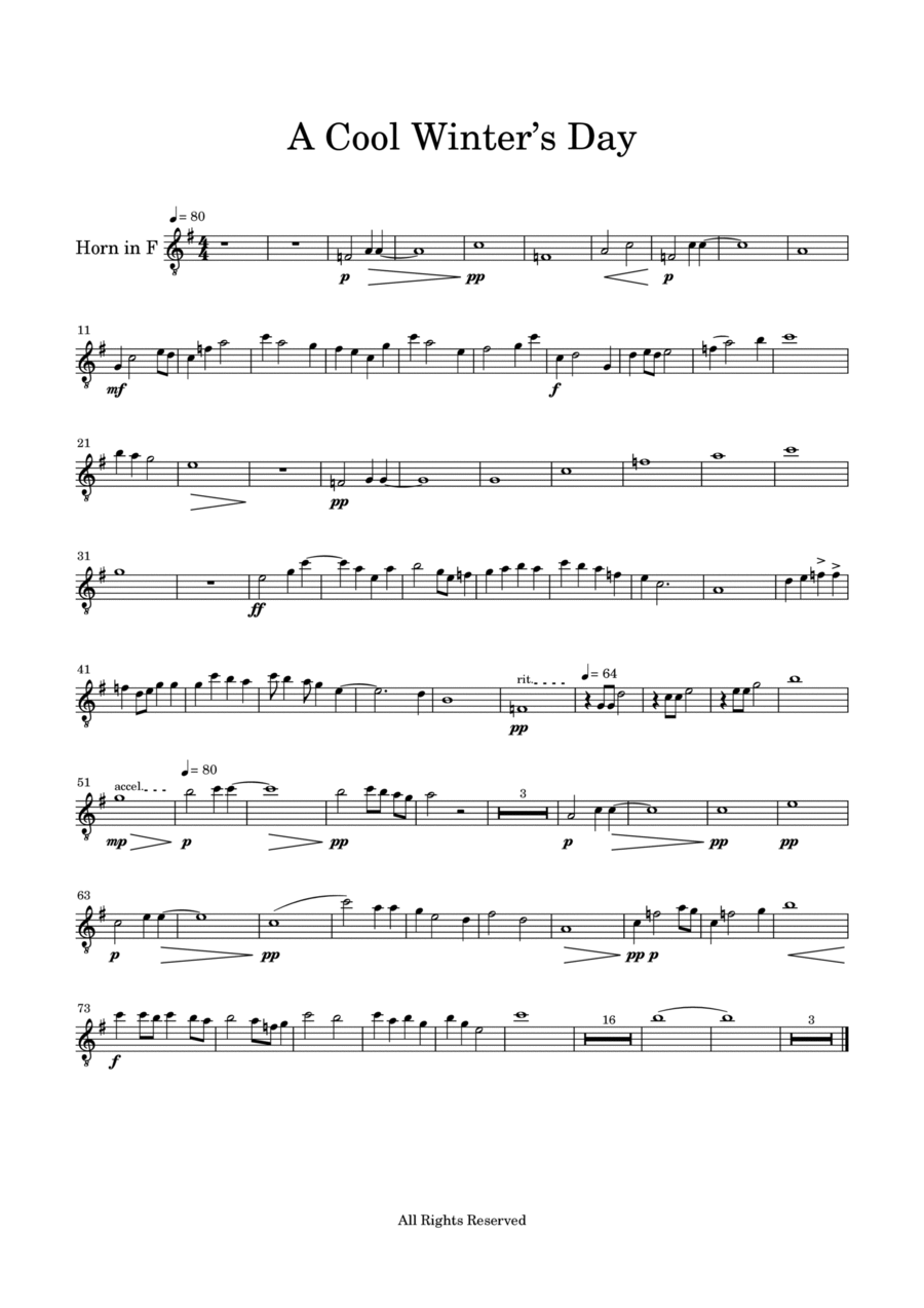 A Cool Winter’s Day- Horn in F Part Concert Band scores gallery preview page 1