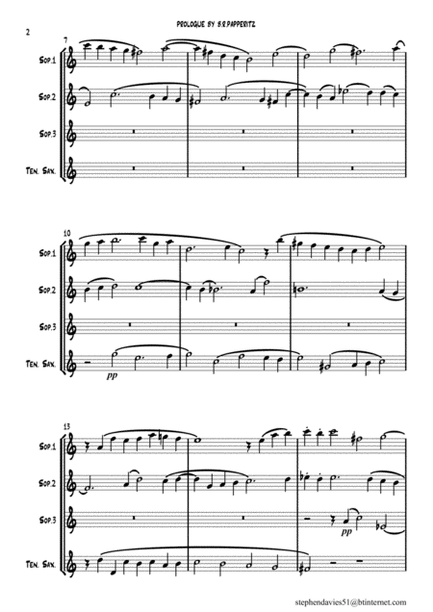 'Prologue' by Dr.Benjamin Robert Papperitz (1826-1903) for 3 Soprano Saxophones and 1 Tenor Saxophon image number null