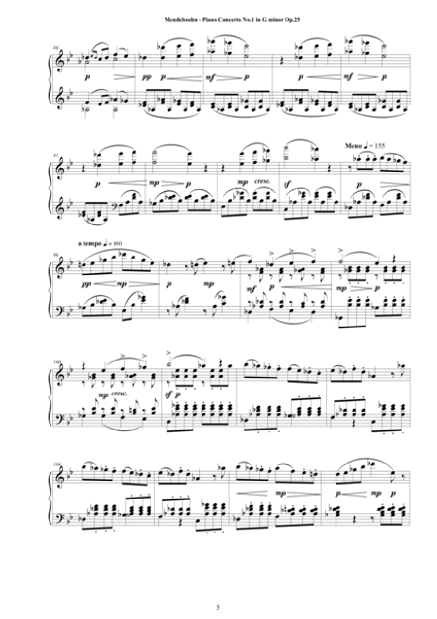 Mendelssohn - Piano Concerto No.1 in G minor Op.25 - Complete Piano Version Piano Solo scores gallery preview page 5