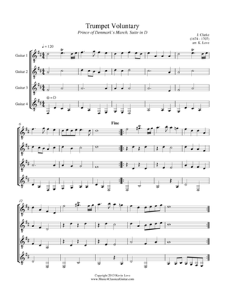 Trumpet Voluntary and Trumpet Tune (Guitar Quartet) - Score and Parts