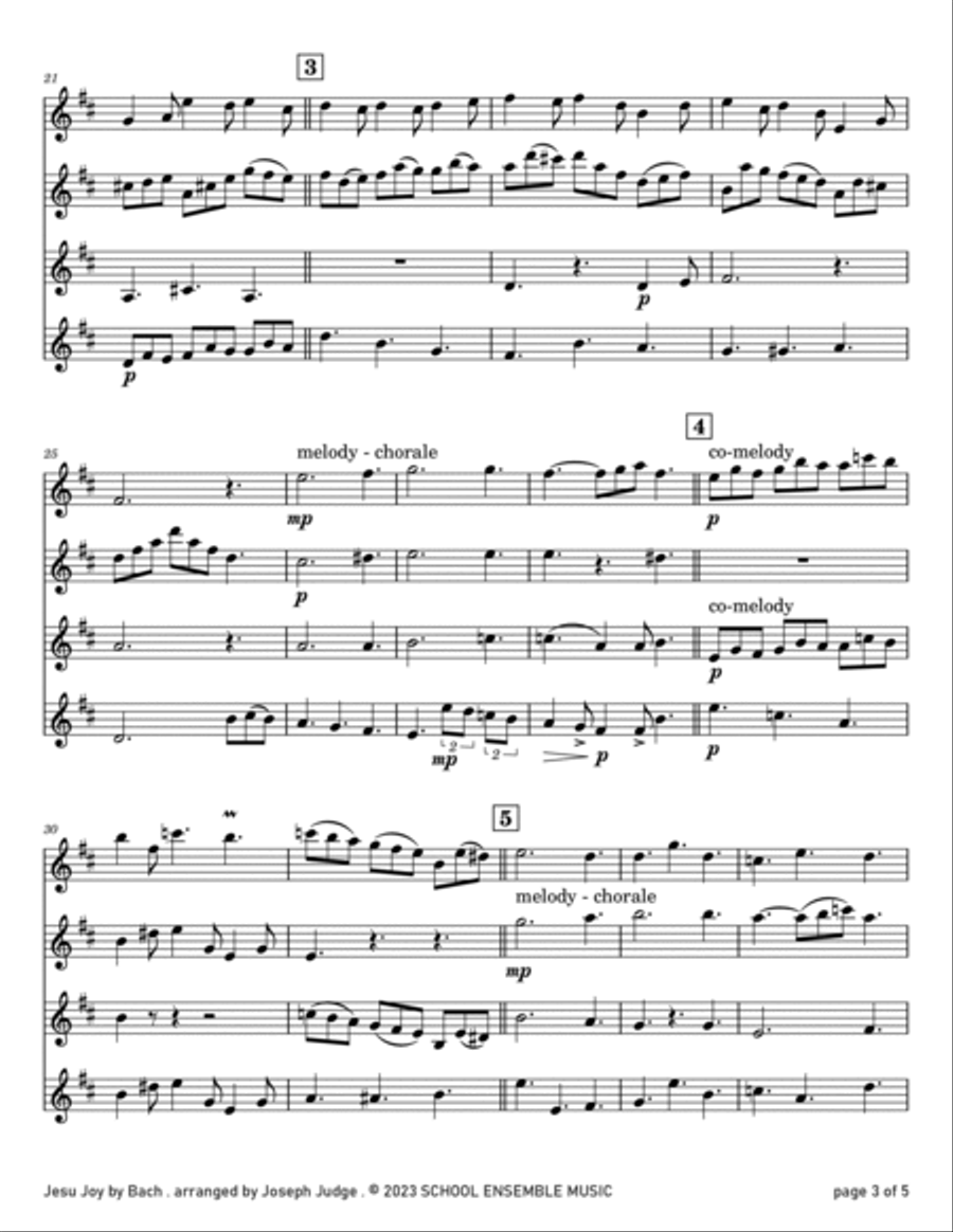 Jesu Joy by Bach for Clarinet Quartet in Schools Clarinet Quartet scores gallery preview page 3