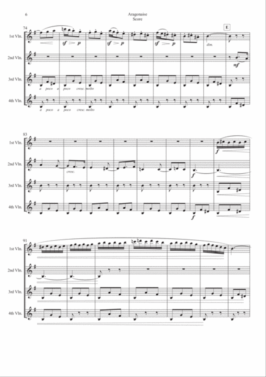Aragonaise from Carmen for Violin Quartet Violin Solo scores gallery preview page 6