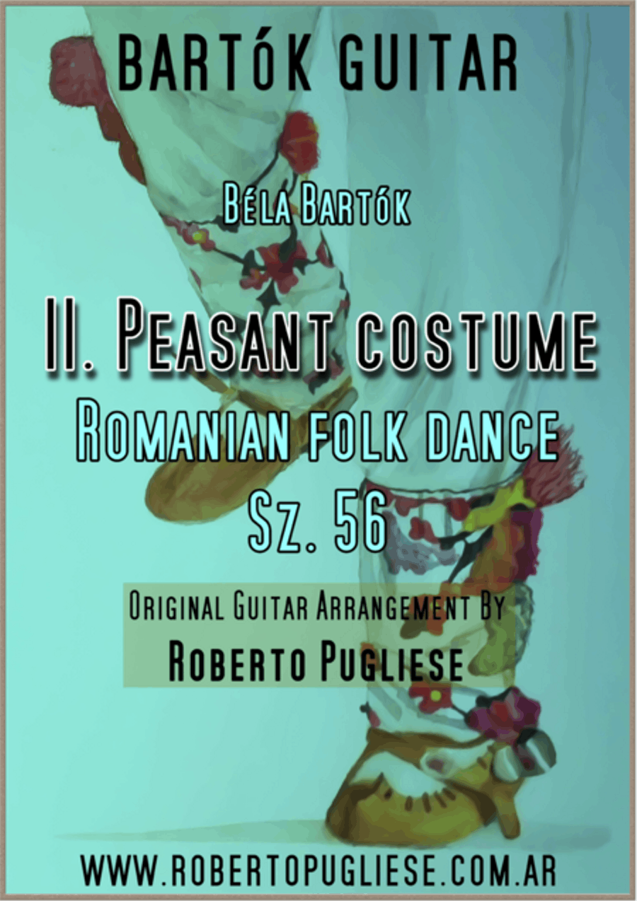 II.Peasant costume, Romanian folk dance No. 2, Sz. 56. For classic guitar. Classical Guitar scores gallery preview page 1
