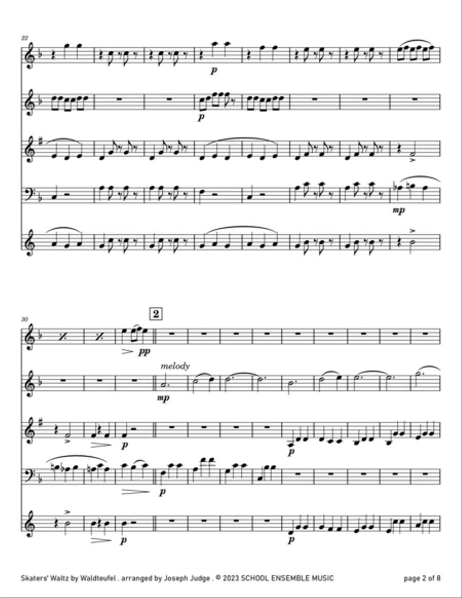 Skaters' Waltz by Waldteufel for Woodwind Quartet in Schools Woodwind Quartet scores gallery preview page 2
