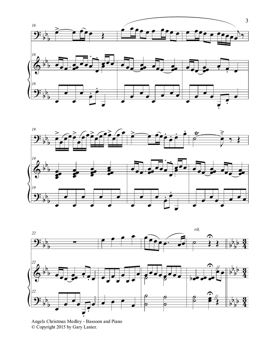 Gary Lanier: ANGELS CHRISTMAS MEDLEY (Duet – Bassoon & Piano with Parts) Woodwind Duet scores gallery preview page 4