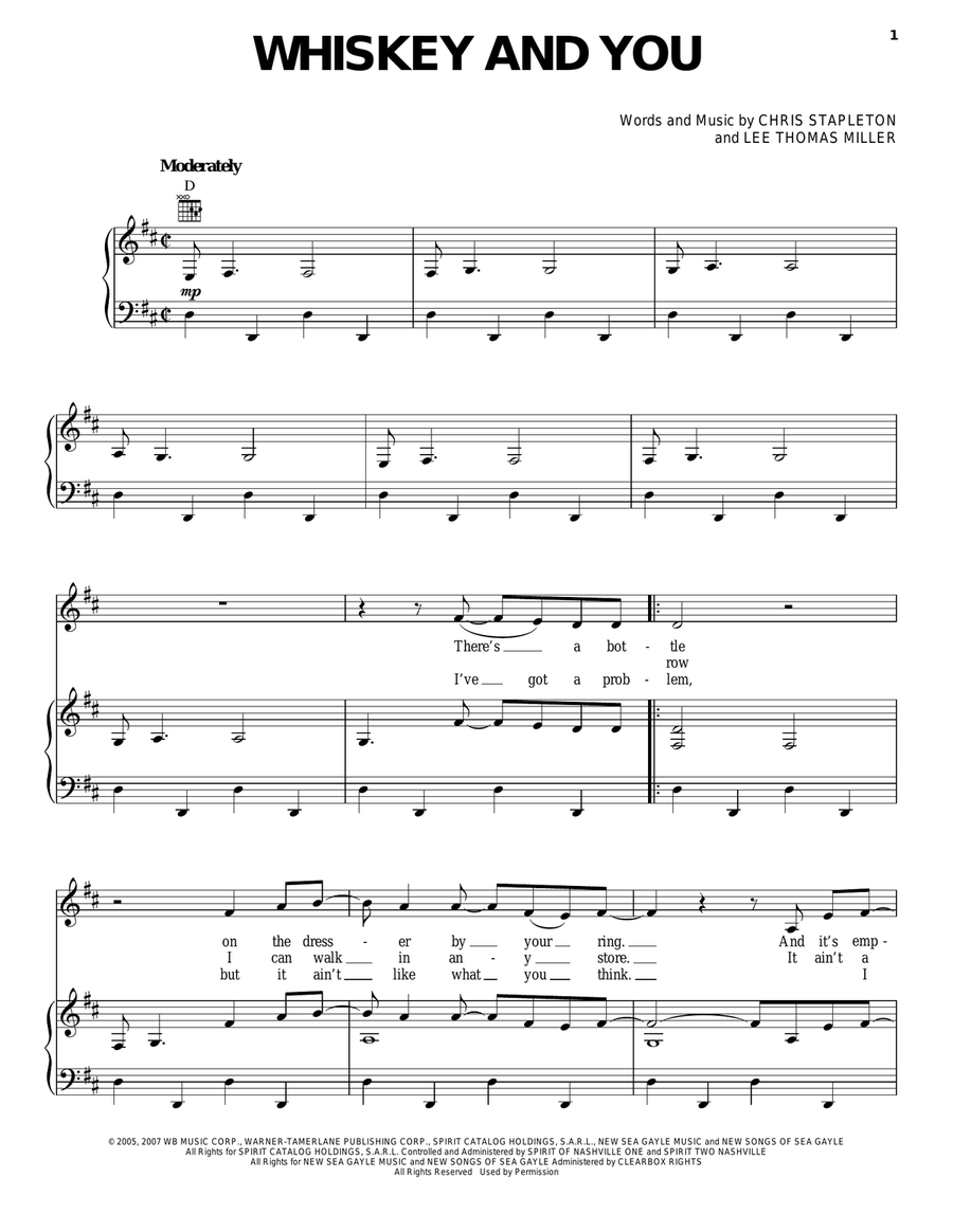 Whiskey And You Piano, Vocal, Guitar scores gallery preview page 1