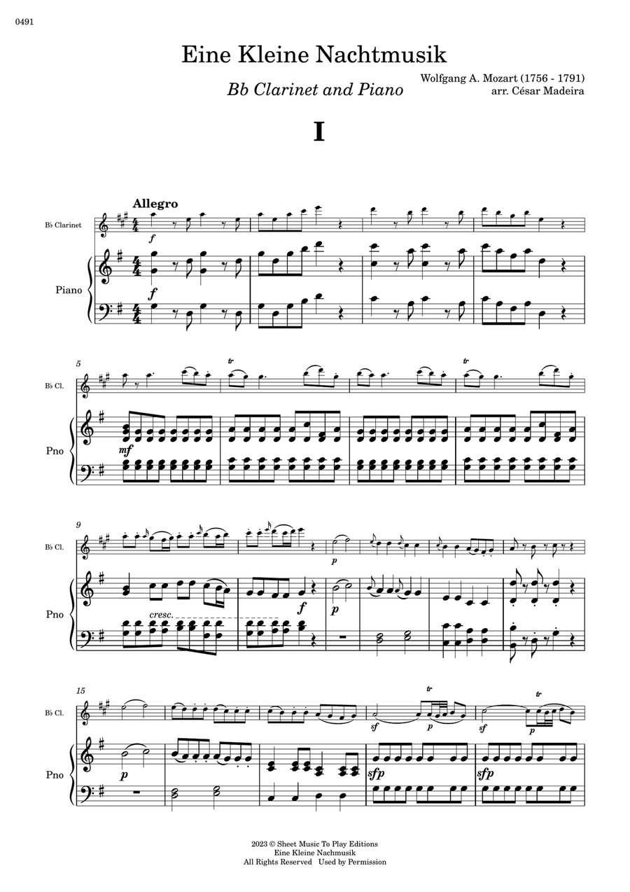 Eine Kleine Nachtmusik (1 mov.) - Bb Clarinet and Piano (Full Score) B-Flat Clarinet scores gallery preview page 2