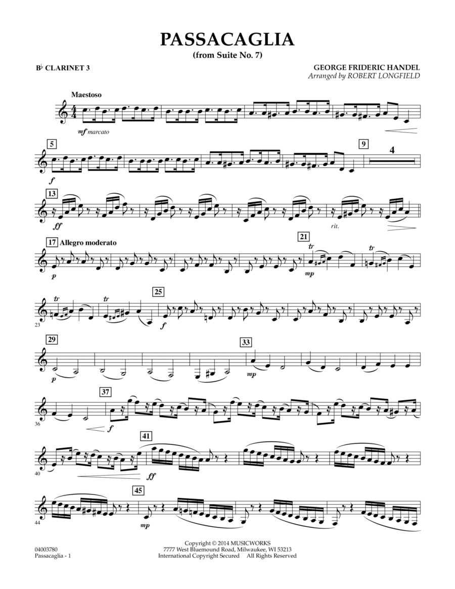 Passacaglia (from Suite No. 7) - Bb Clarinet 3 Concert Band scores gallery preview page 1