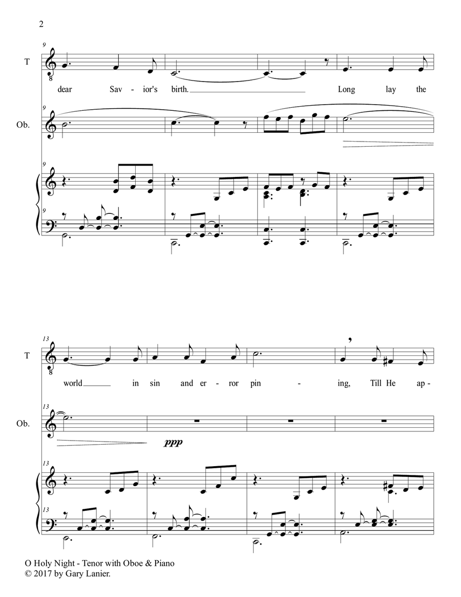 O HOLY NIGHT (Tenor Solo with Oboe & Piano - Score & Parts included) Small Ensemble scores gallery preview page 3