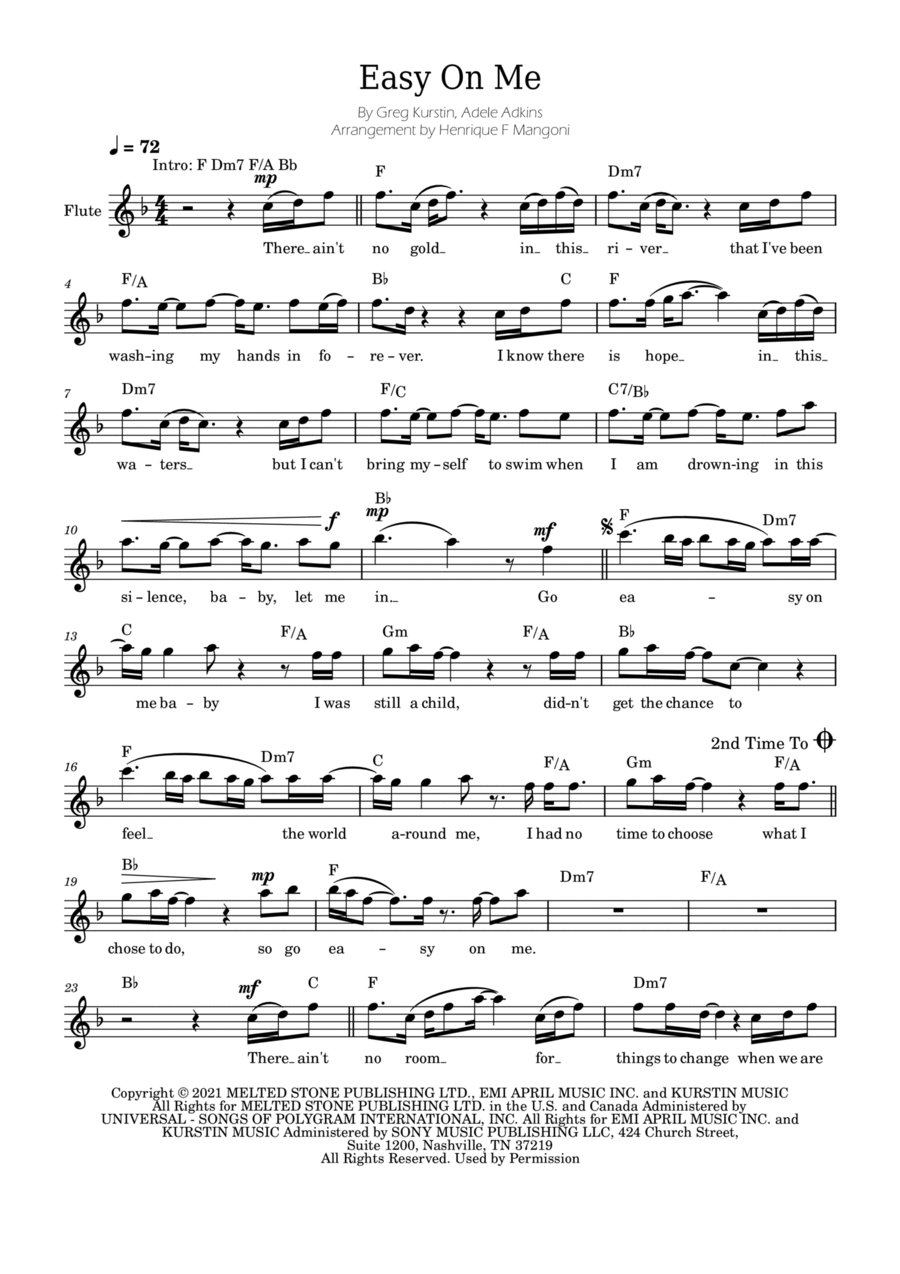 Easy On Me Flute Solo scores gallery preview page 1