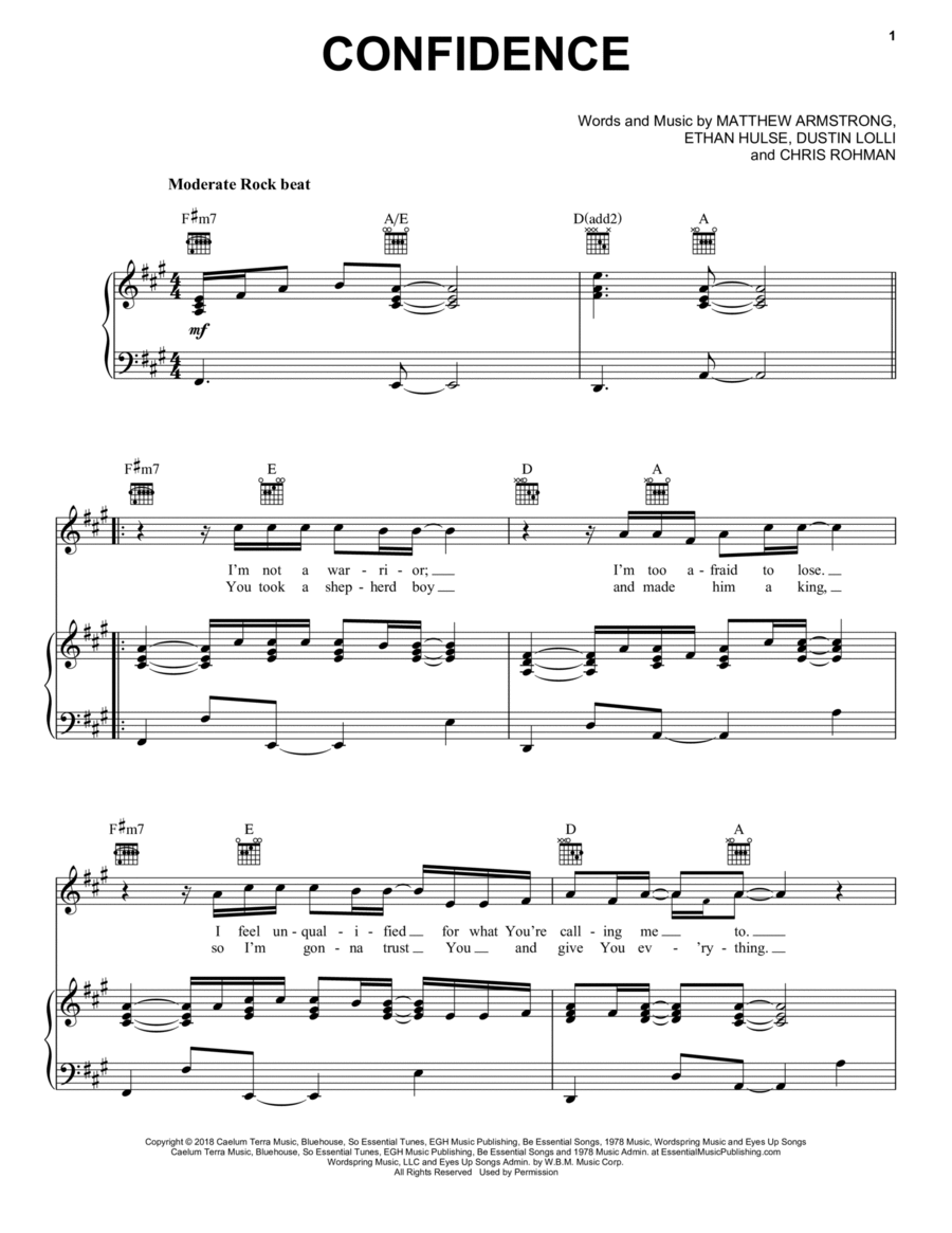 Confidence Piano, Vocal, Guitar scores gallery preview page 1