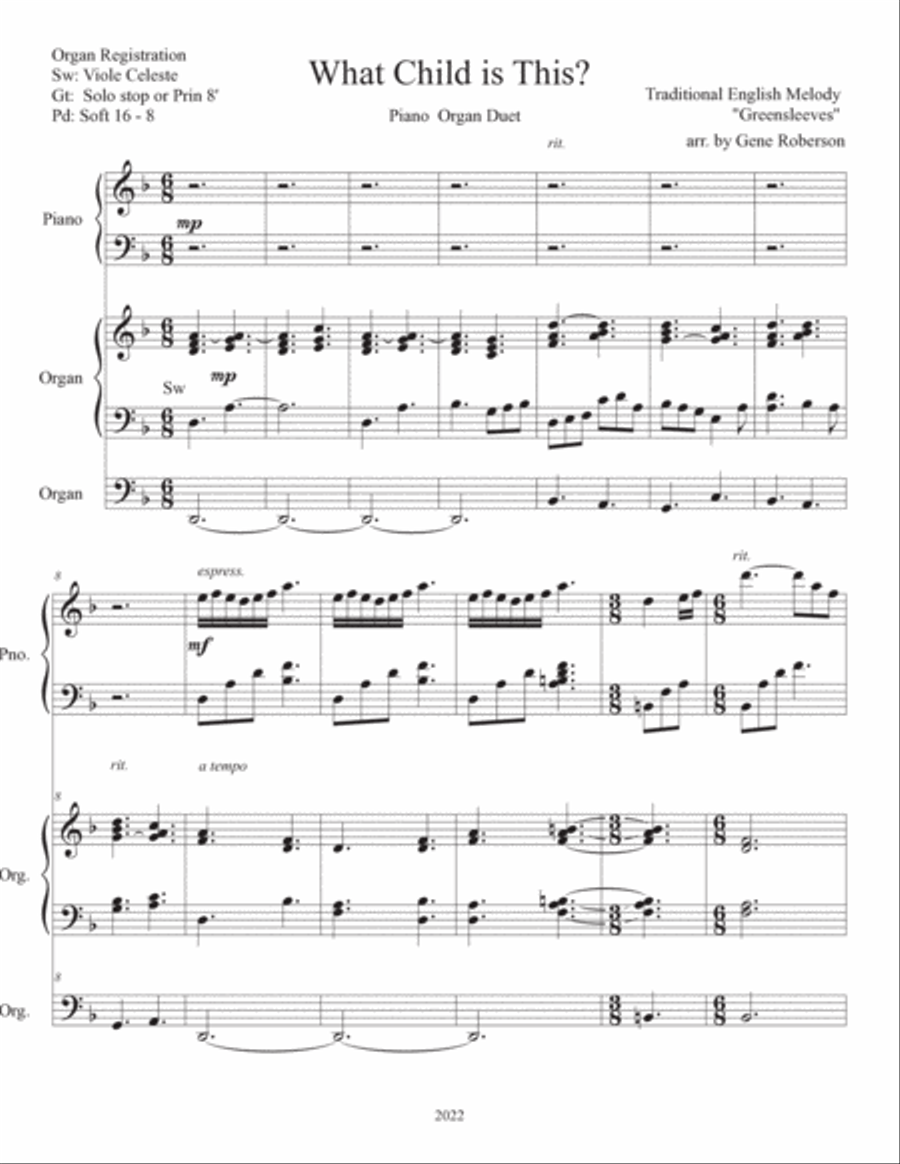 What Child is This? Piano Organ Duet Piano scores gallery preview page 2