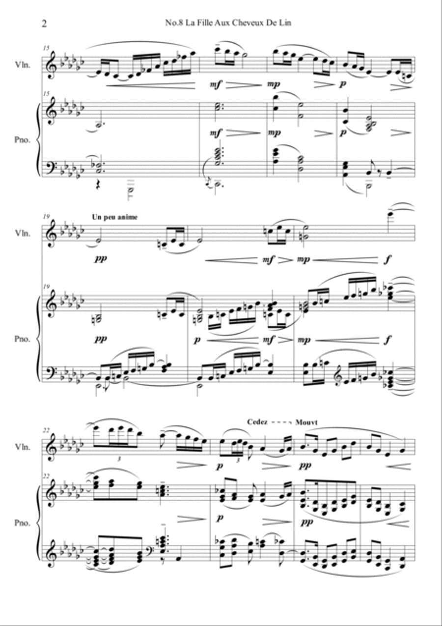 No.8 La Fille Aux Cheveux De Lin Violin Solo scores gallery preview page 2