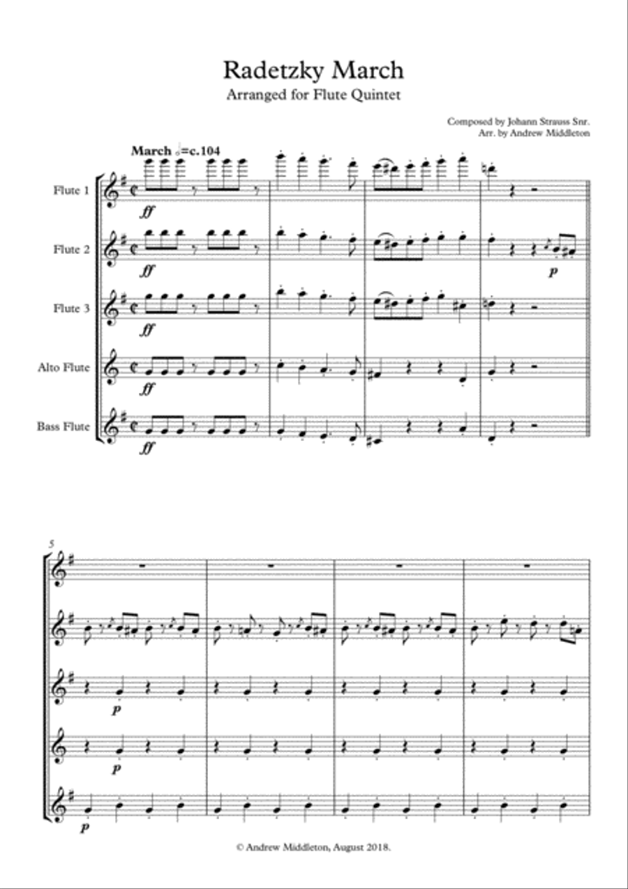 Radetzky March arranged for Flute Quintet Woodwind Quintet scores gallery preview page 3