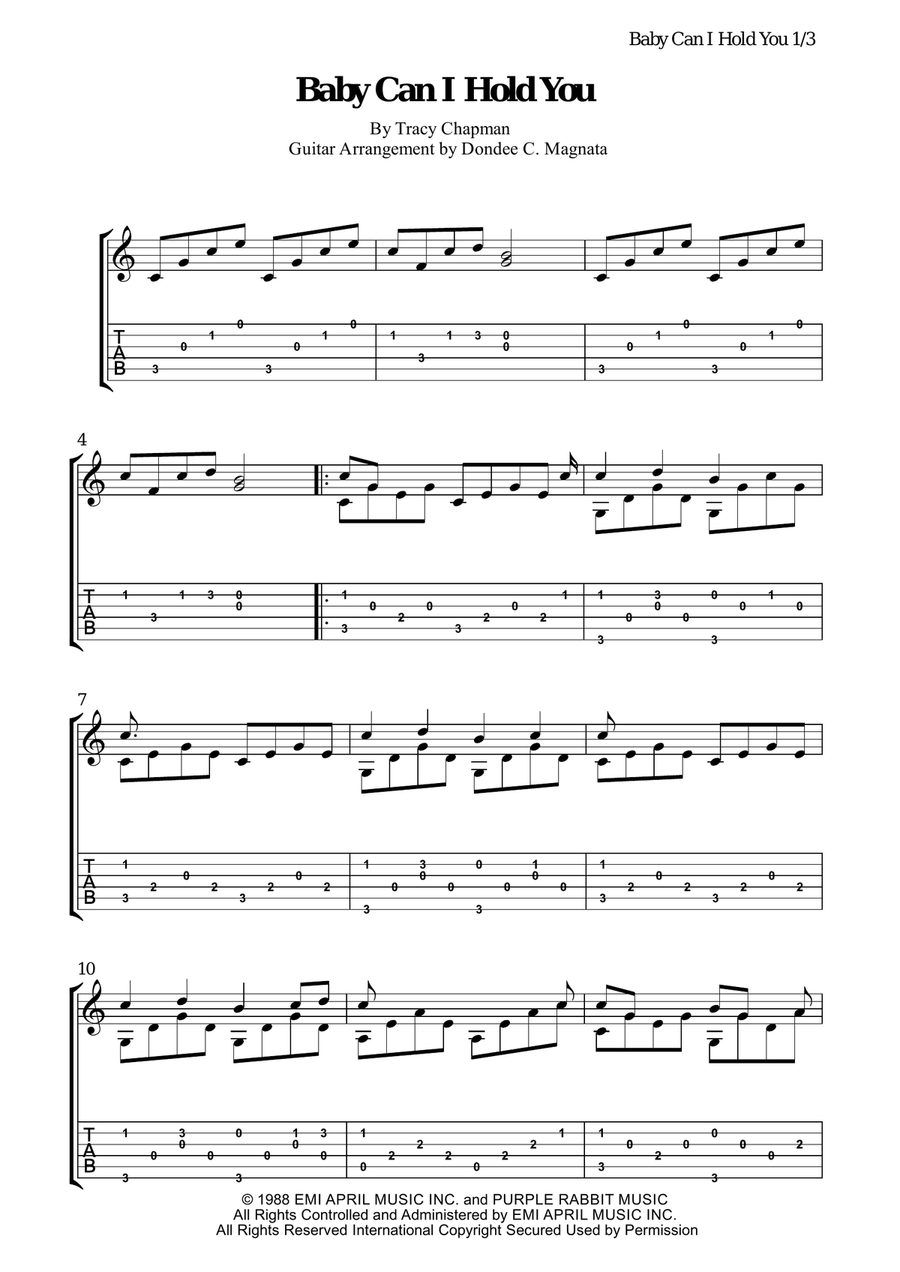 Baby Can I Hold You Guitar Tablature scores gallery preview page 1