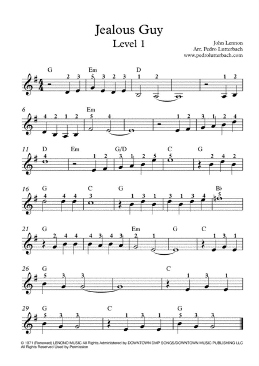 Jealous Guy Easy Piano scores gallery preview page 1